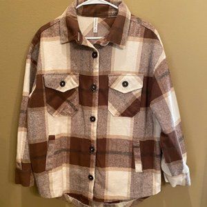 Zenana Brown Plaid Shacket - M